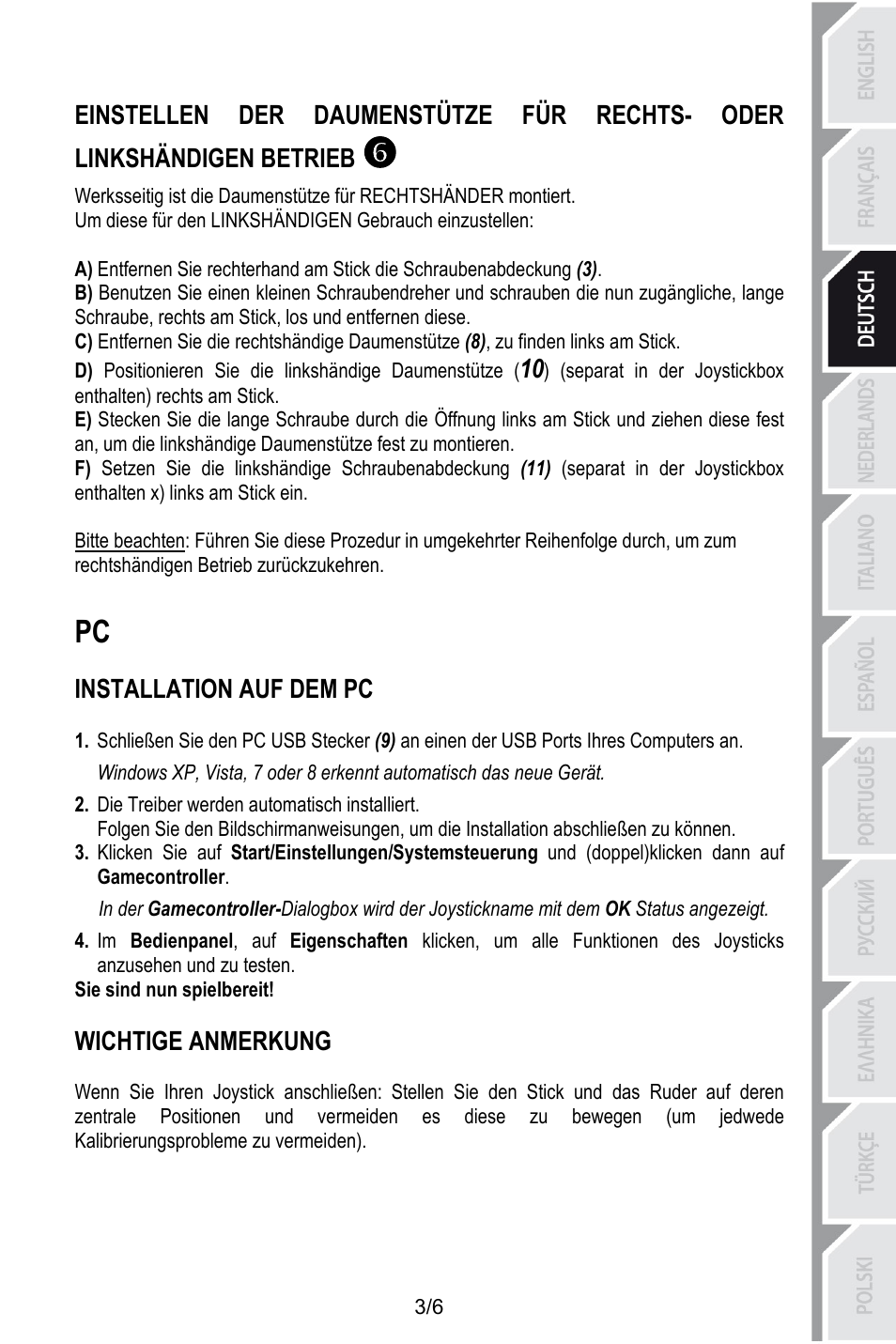 Installation auf dem pc, Die treiber werden automatisch installiert, Sie sind nun spielbereit | Wichtige anmerkung | Thrustmaster T.16000M User Manual | Page 22 / 97