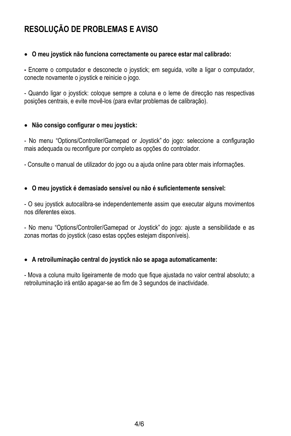 Resolução de problemas e aviso, Não consigo configurar o meu joystick | Thrustmaster T.16000M User Manual | Page 55 / 97
