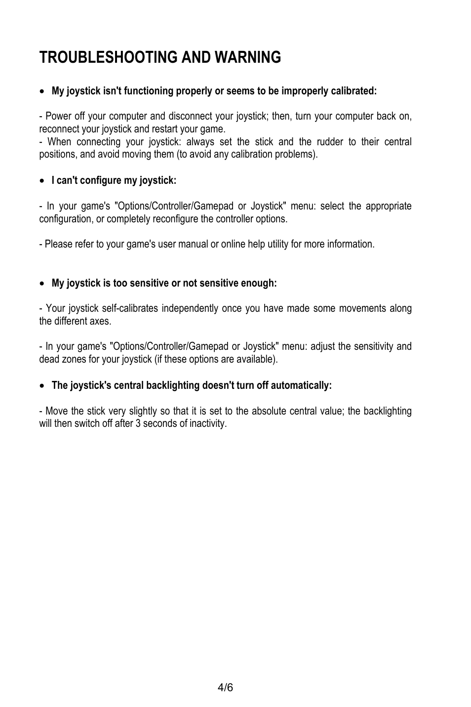 Troubleshooting and warning, I can't configure my joystick | Thrustmaster T.16000M User Manual | Page 7 / 97