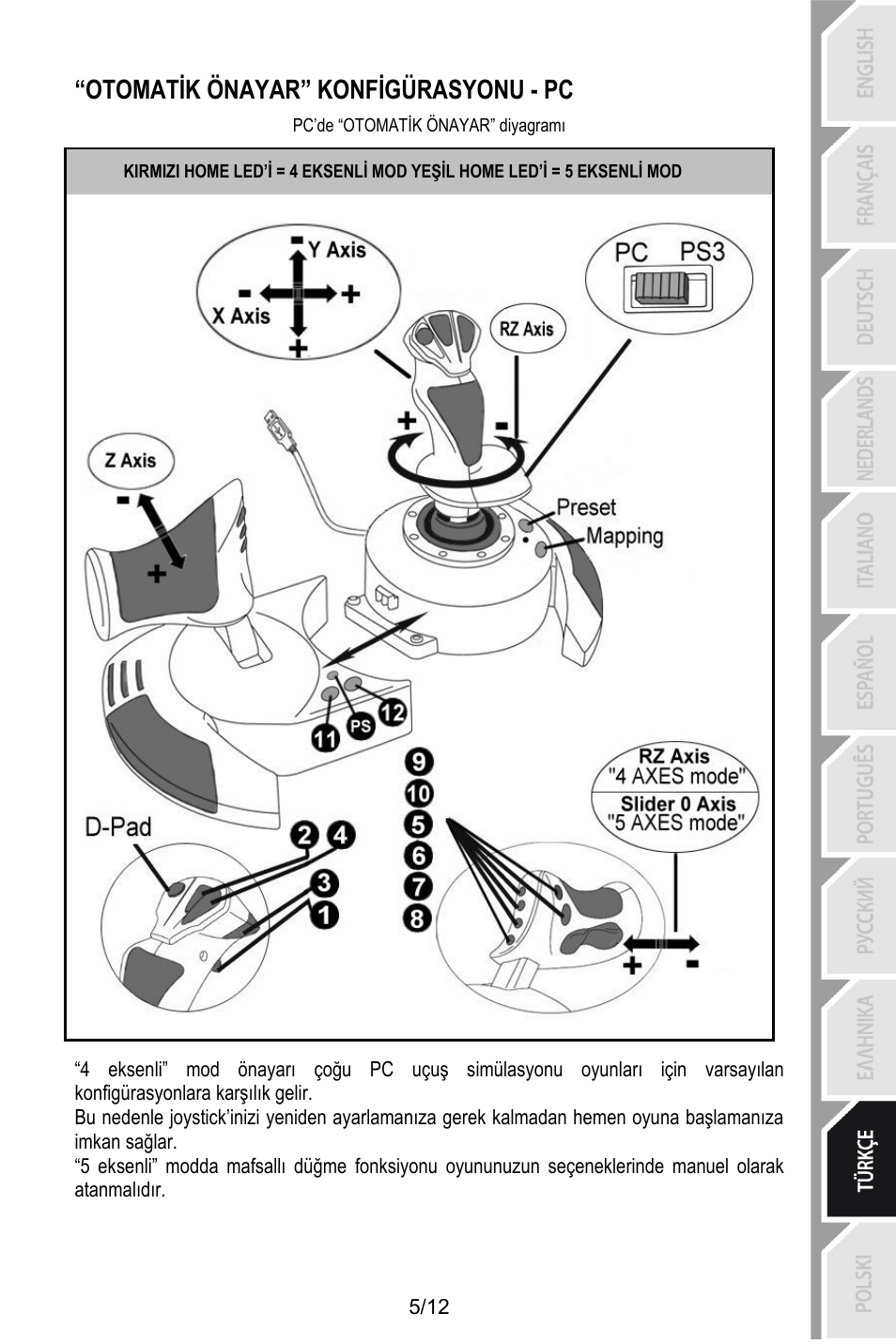 Otomatik önayar” konfigürasyonu - pc, Pc’de “otomatik önayar” diyagramı | Thrustmaster T.Flight HOTAS X User Manual | Page 114 / 145