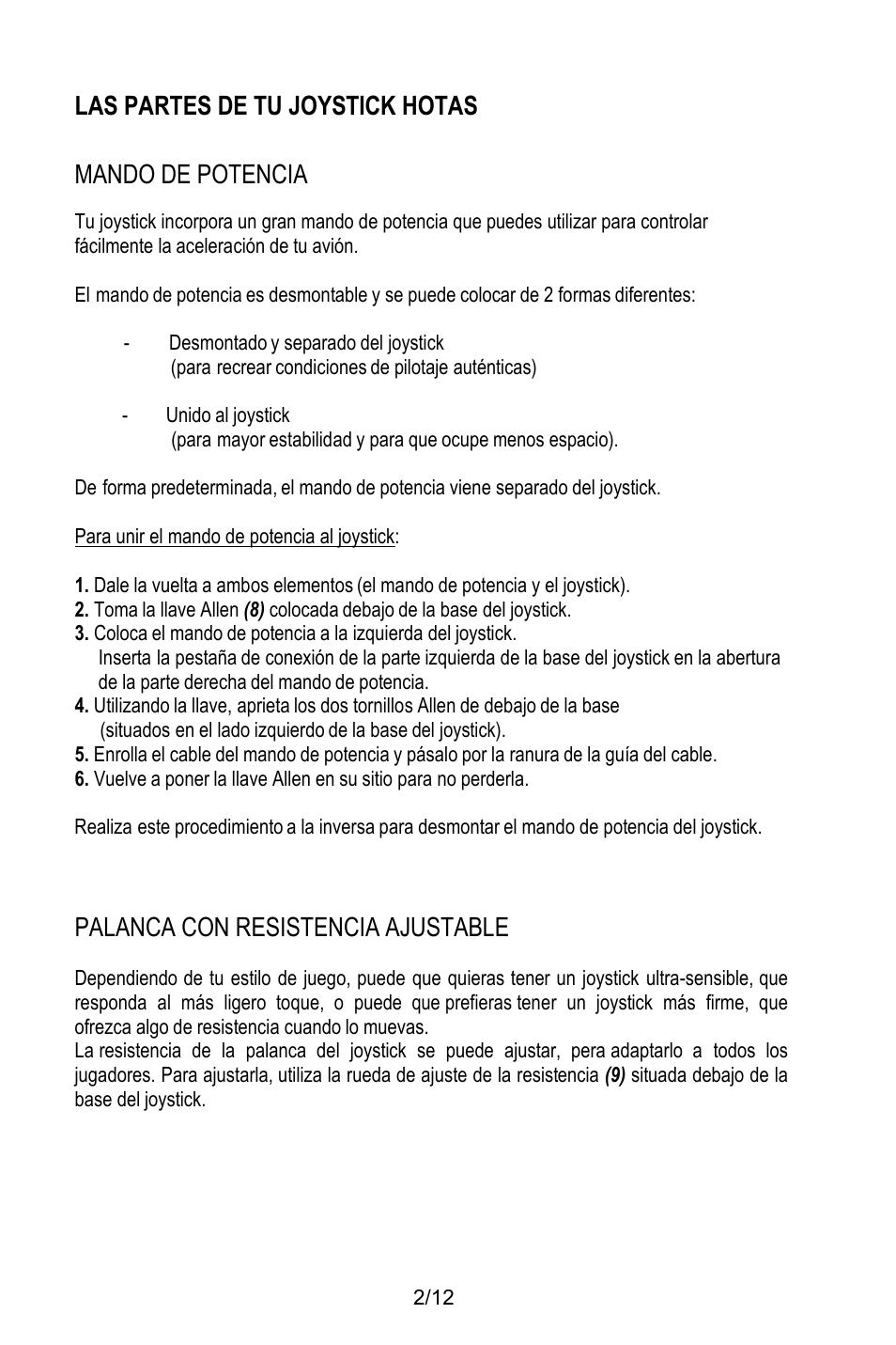 Las partes de tu joystick hotas, Mando de potencia, Desmontado y separado del joystick | Para recrear condiciones de pilotaje auténticas), Unido al joystick, Palanca con resistencia ajustable | Thrustmaster T.Flight HOTAS X User Manual | Page 63 / 145