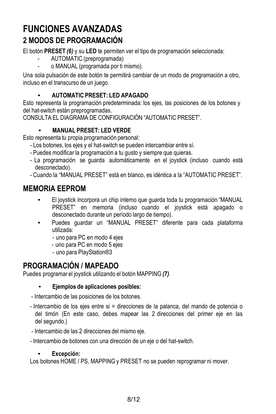 Funciones avanzadas, 2 modos de programación, Automatic (preprogramada) | O manual (programada por ti mismo), Automatic preset: led apagado, Manual preset: led verde, Esto representa tu propia programación personal, Memoria eeprom, Uno para pc en modo 4 ejes, Uno para pc en modo 5 ejes | Thrustmaster T.Flight HOTAS X User Manual | Page 69 / 145