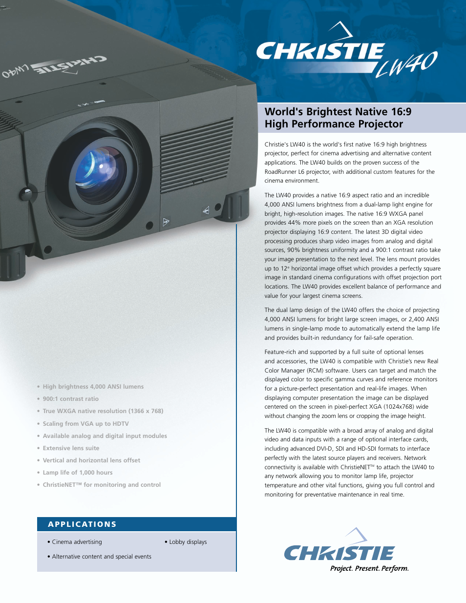 Christie Digital Systems LW40 User Manual | 2 pages