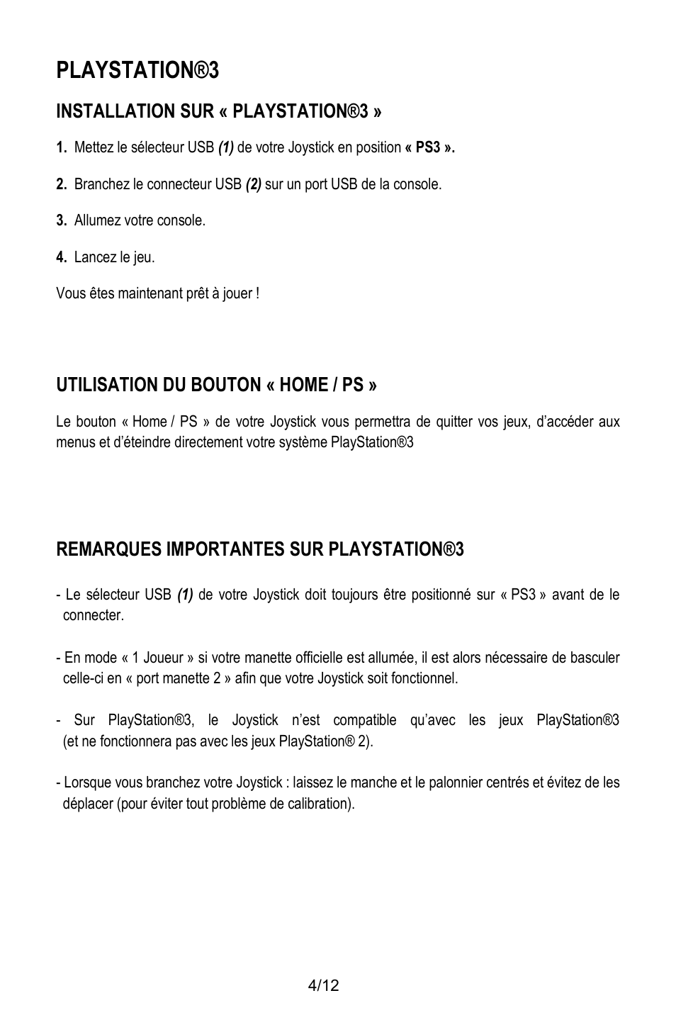 Playstation®3, Installation sur « playstation®3, Utilisation du bouton « home / ps | Remarques importantes sur playstation®3 | Thrustmaster T.Flight Stick X User Manual | Page 17 / 85