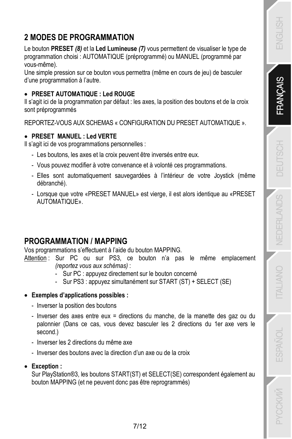 2 modes de programmation, Programmation / mapping | Thrustmaster T.Flight Stick X User Manual | Page 20 / 85