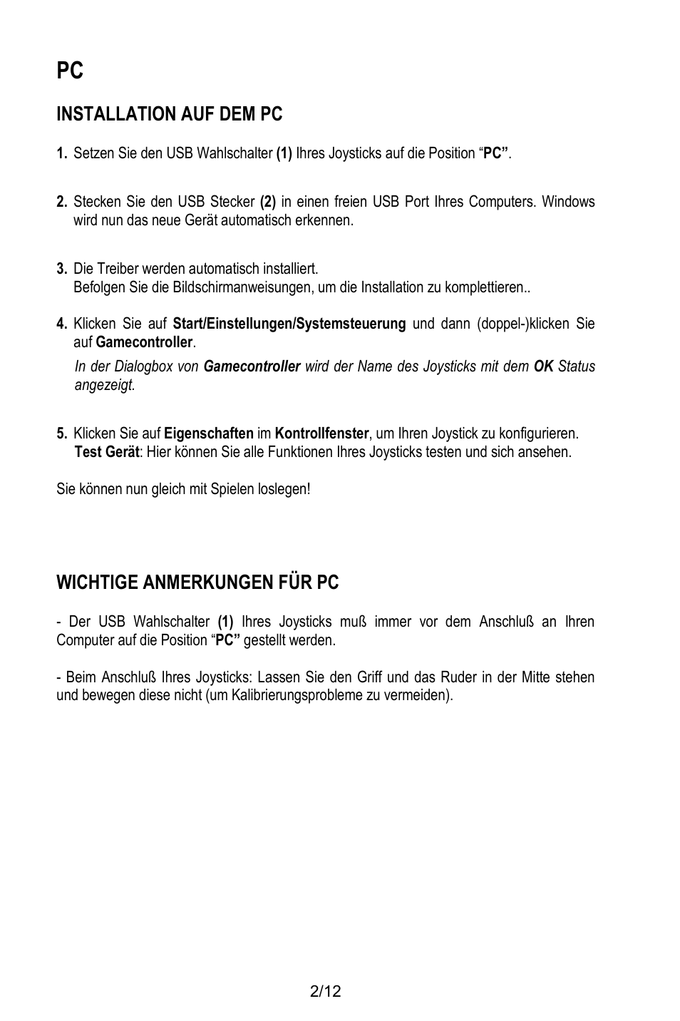 Installation auf dem pc, Wichtige anmerkungen für pc | Thrustmaster T.Flight Stick X User Manual | Page 27 / 85