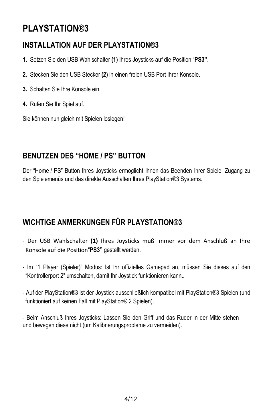 Playstation®3, Installation auf der playstation®3, Benutzen des “home / ps” button | Wichtige anmerkungen für playstation®3 | Thrustmaster T.Flight Stick X User Manual | Page 29 / 85