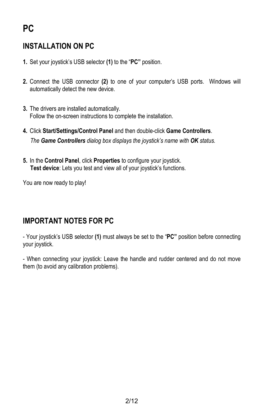 Installation on pc | Thrustmaster T.Flight Stick X User Manual | Page 3 / 85