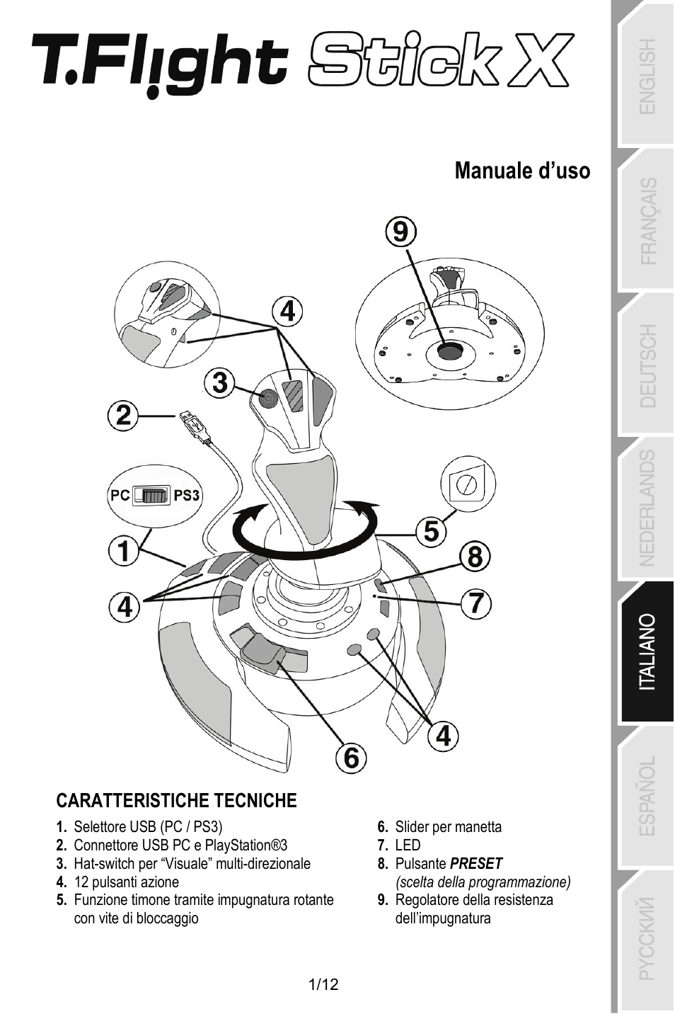 Ita_t.flight_stick_x, Manuale d’uso, Caratteristiche tecniche | Thrustmaster T.Flight Stick X User Manual | Page 50 / 85