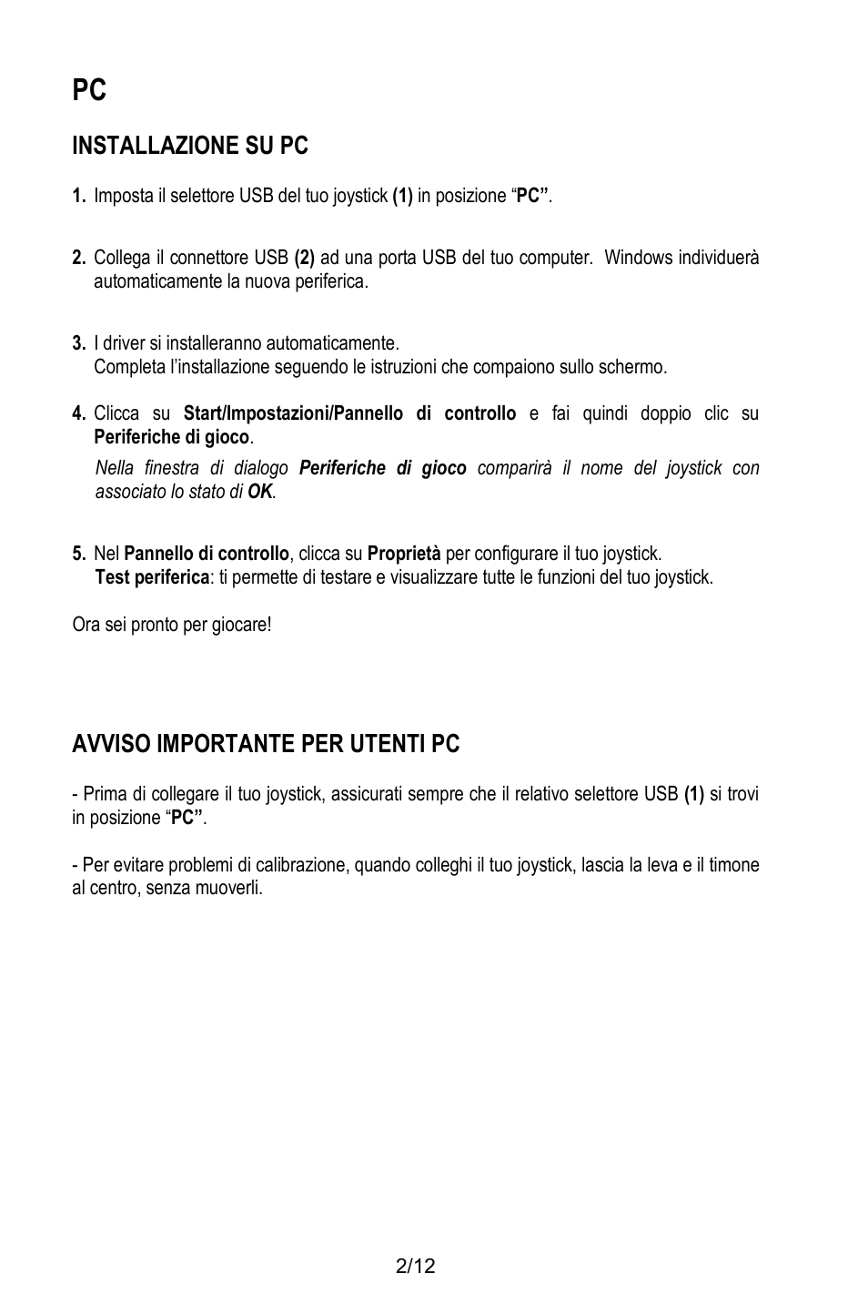 Installazione su pc, Avviso importante per utenti pc | Thrustmaster T.Flight Stick X User Manual | Page 51 / 85