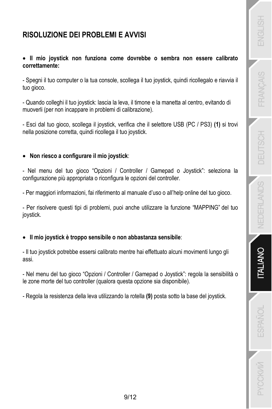 Risoluzione dei problemi e avvisi | Thrustmaster T.Flight Stick X User Manual | Page 58 / 85