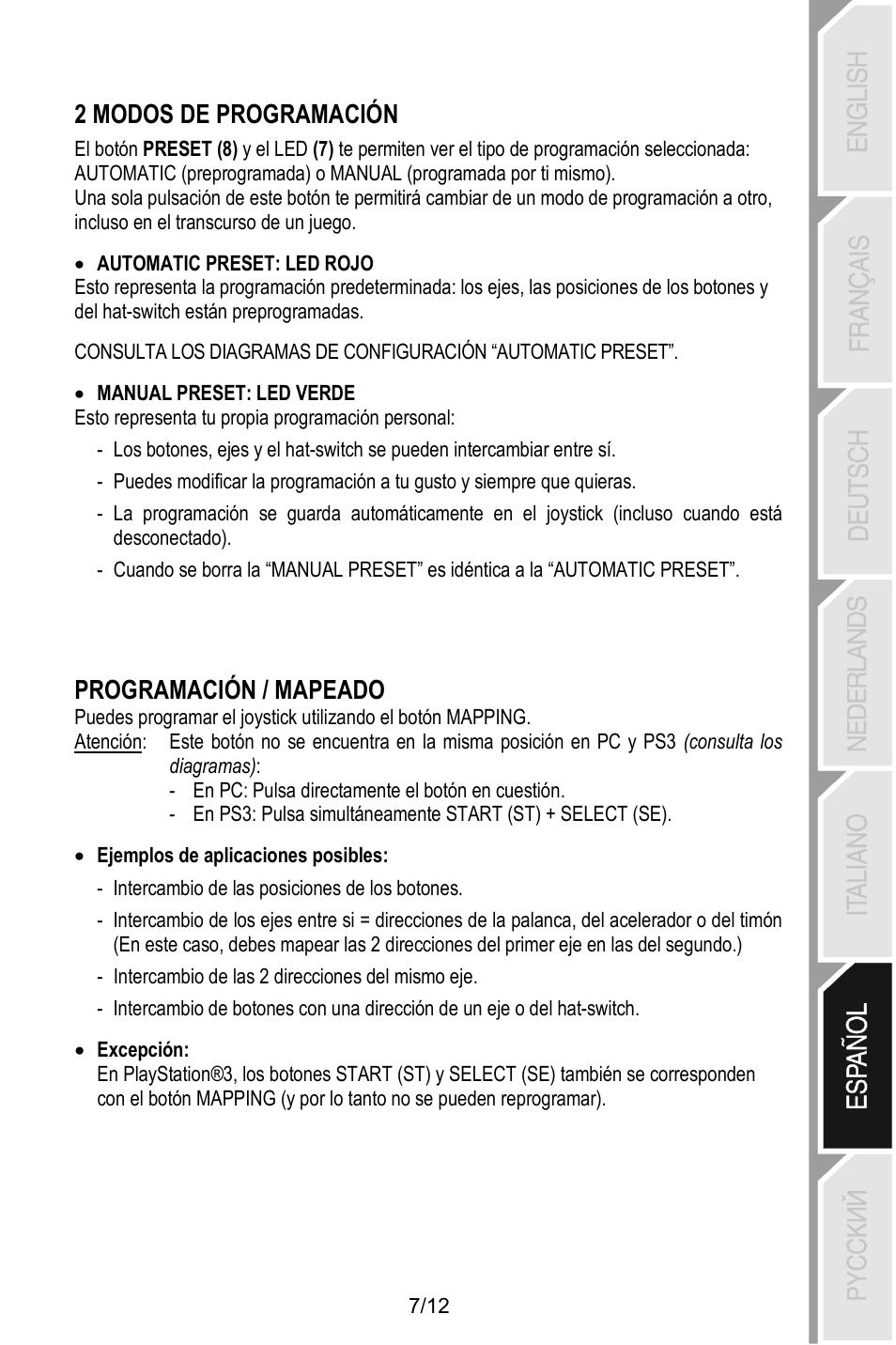 2 modos de programación, Programación / mapeado | Thrustmaster T.Flight Stick X User Manual | Page 68 / 85