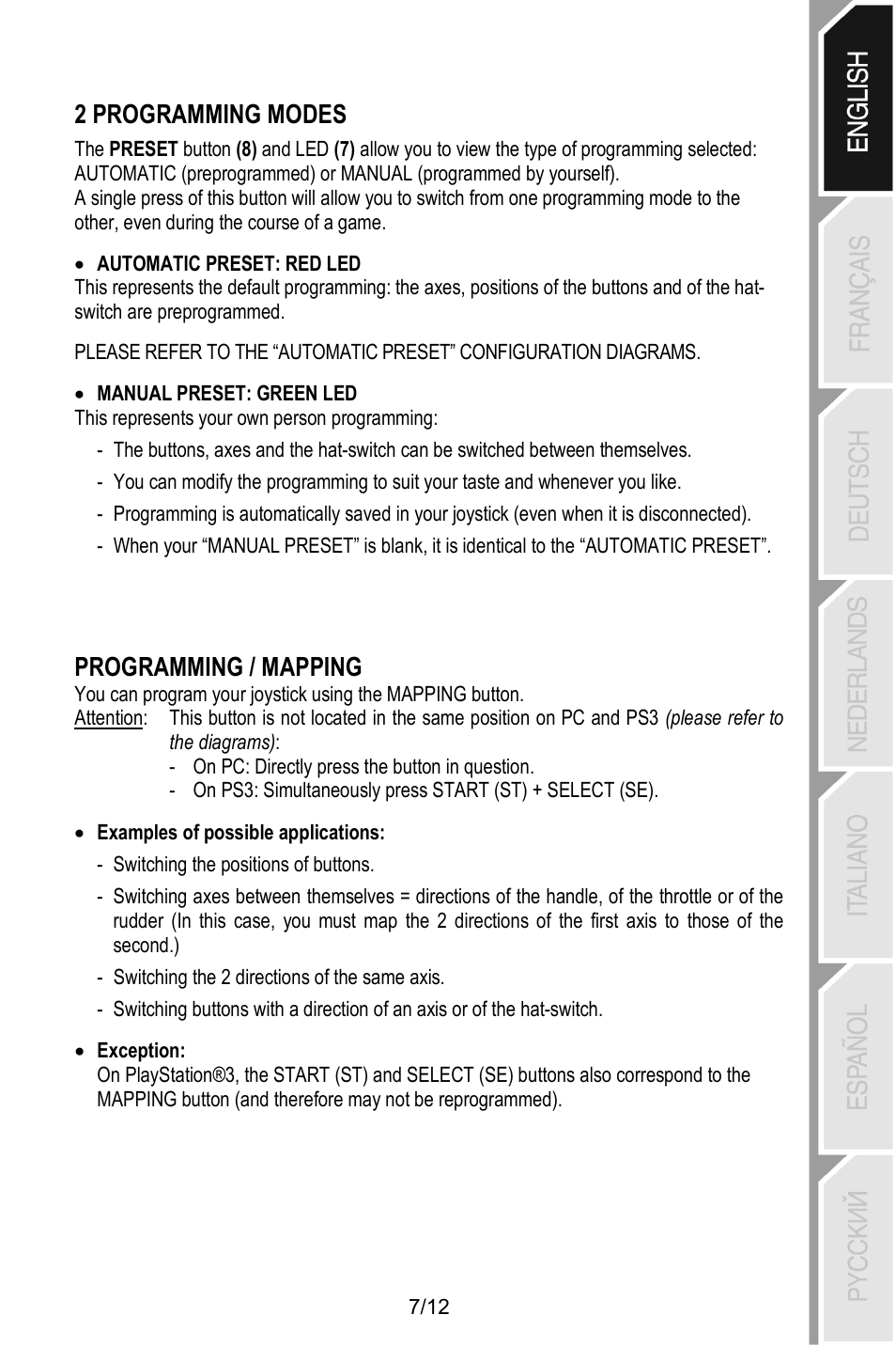 2 programming modes, Programming / mapping | Thrustmaster T.Flight Stick X User Manual | Page 8 / 85