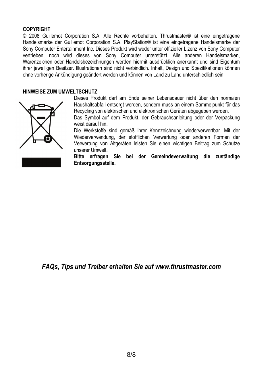 Copyright, Hinweise zum umweltschutz | Thrustmaster T-X3 Charge Hub User Manual | Page 25 / 57