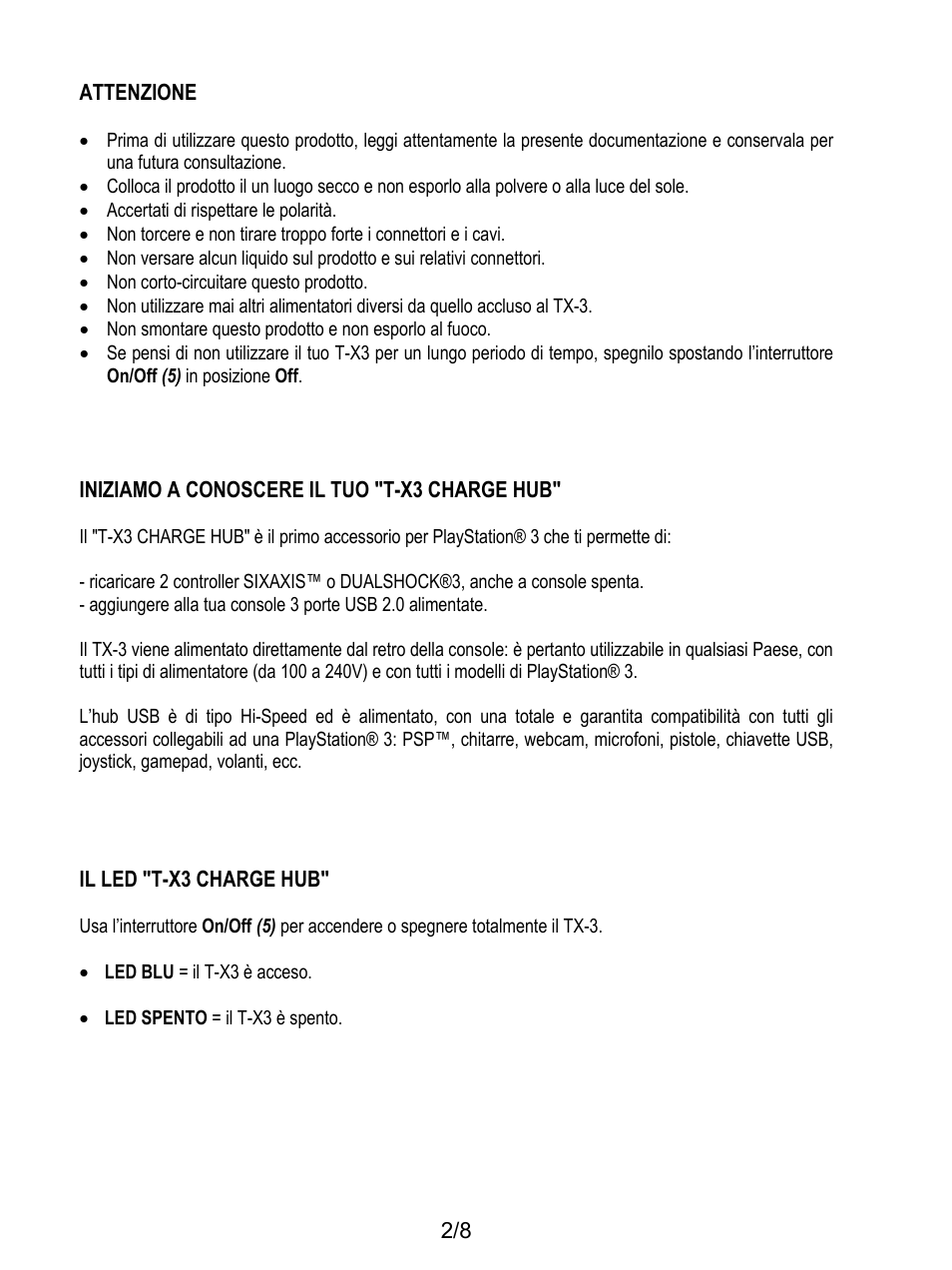 Attenzione, Iniziamo a conoscere il tuo "t-x3 charge hub, Il led "t-x3 charge hub | Thrustmaster T-X3 Charge Hub User Manual | Page 35 / 57