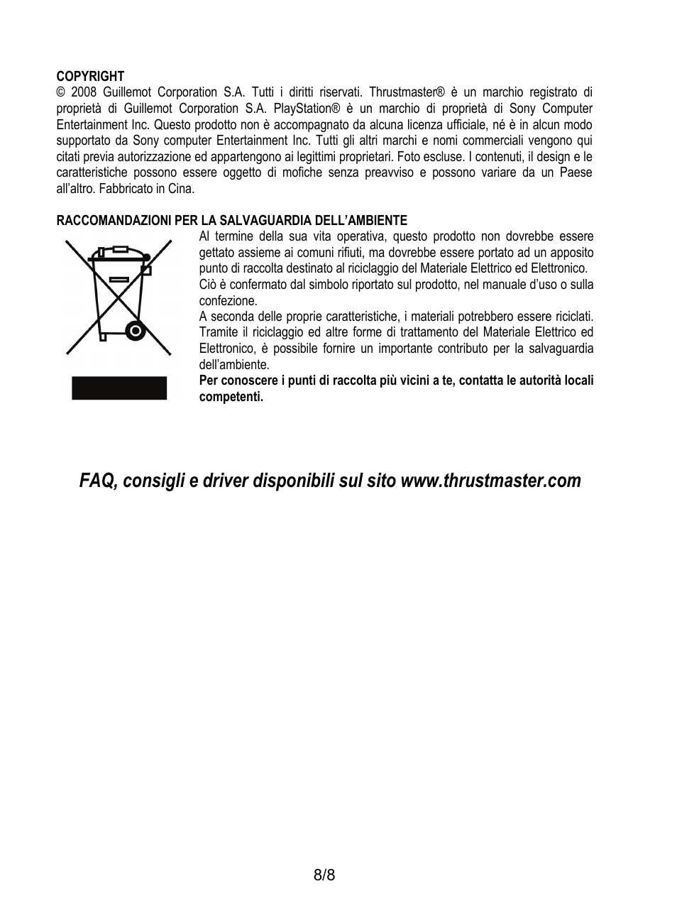 Raccomandazioni per la salvaguardia dell’ambiente | Thrustmaster T-X3 Charge Hub User Manual | Page 41 / 57