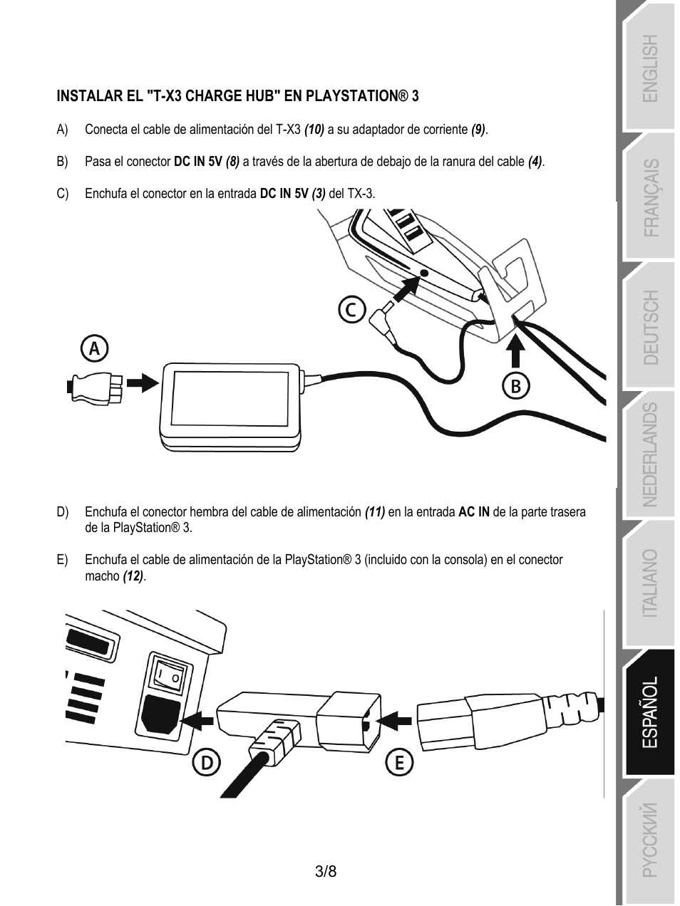 Instalar el "t-x3 charge hub" en playstation® 3 | Thrustmaster T-X3 Charge Hub User Manual | Page 44 / 57