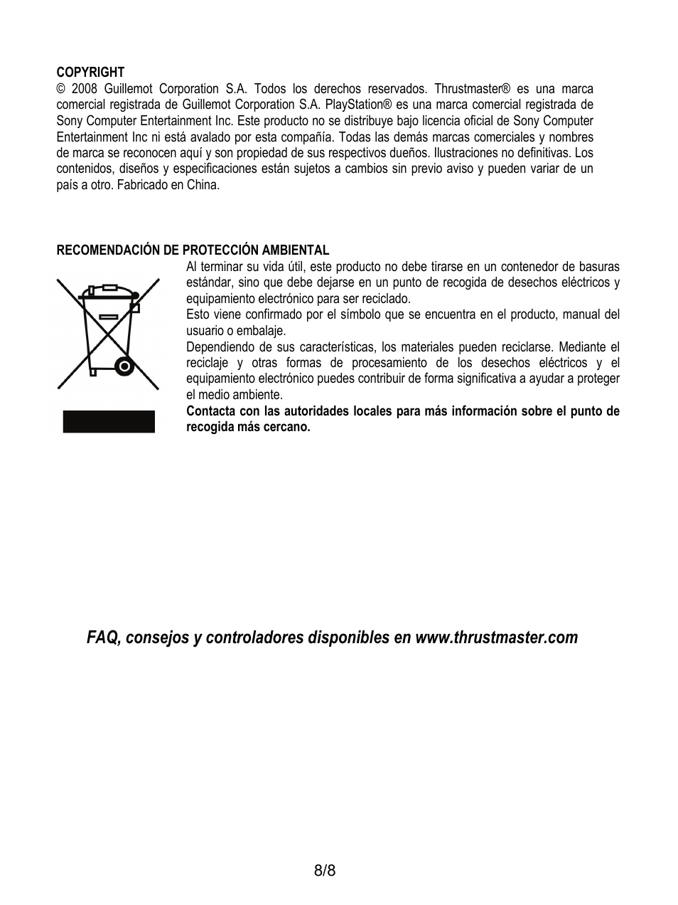 Recomendación de protección ambiental | Thrustmaster T-X3 Charge Hub User Manual | Page 49 / 57