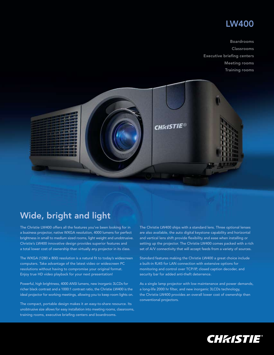Christie Digital Systems LW400 User Manual | 2 pages