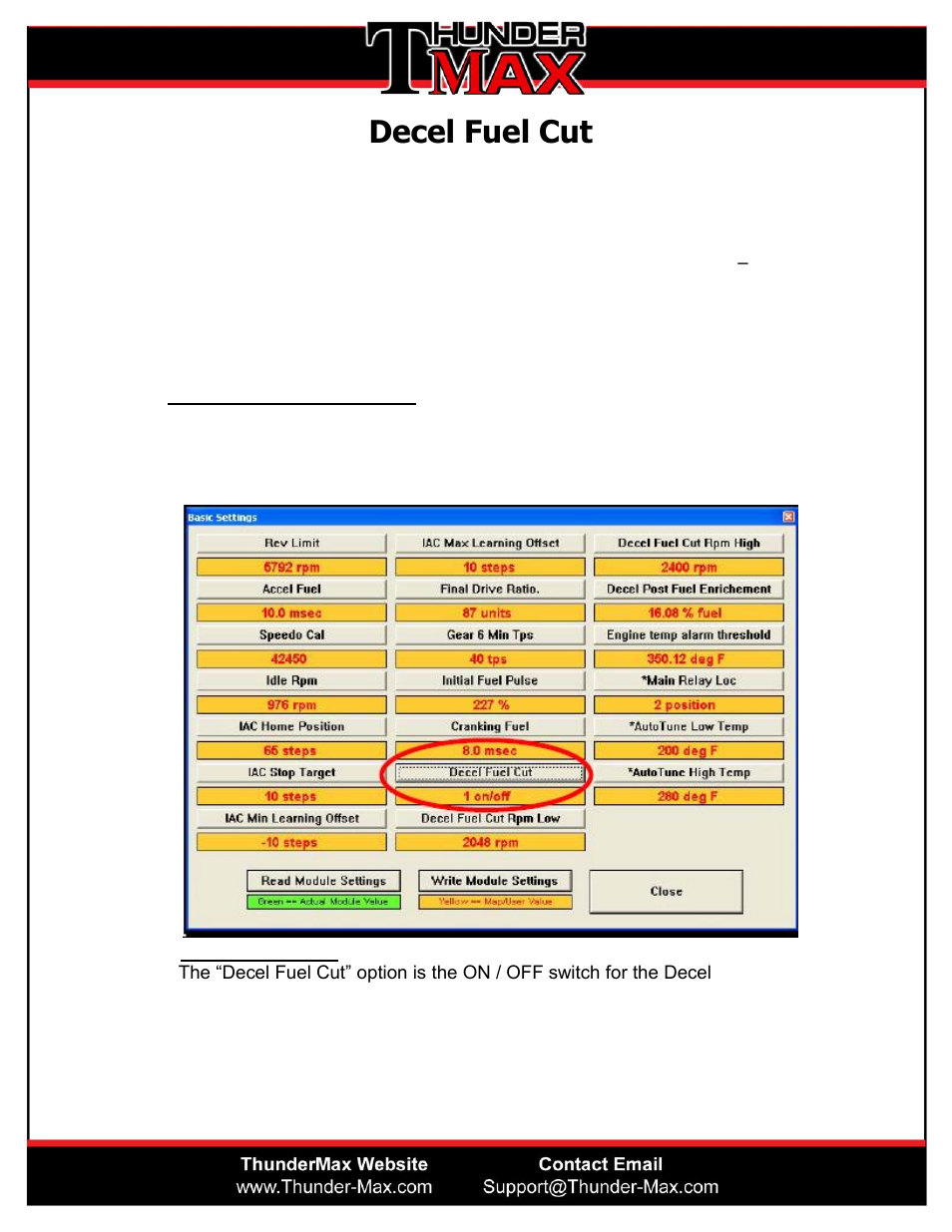 ThunderMax Decel Fuel Cut Feature Use User Manual | 4 pages