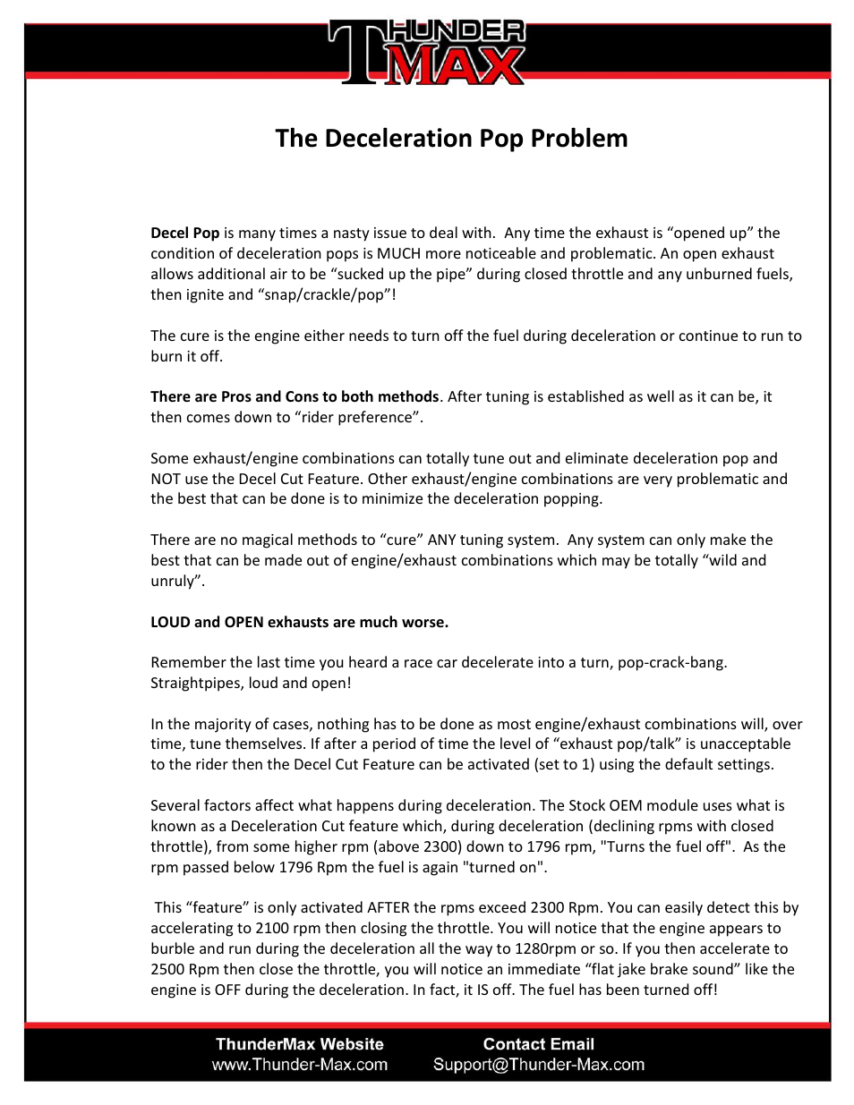 ThunderMax Deceleration Pop - Tuning Methods and Other Info User Manual | 4 pages