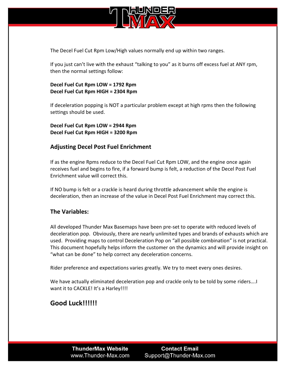 Good luck | ThunderMax Deceleration Pop - Tuning Methods and Other Info User Manual | Page 4 / 4