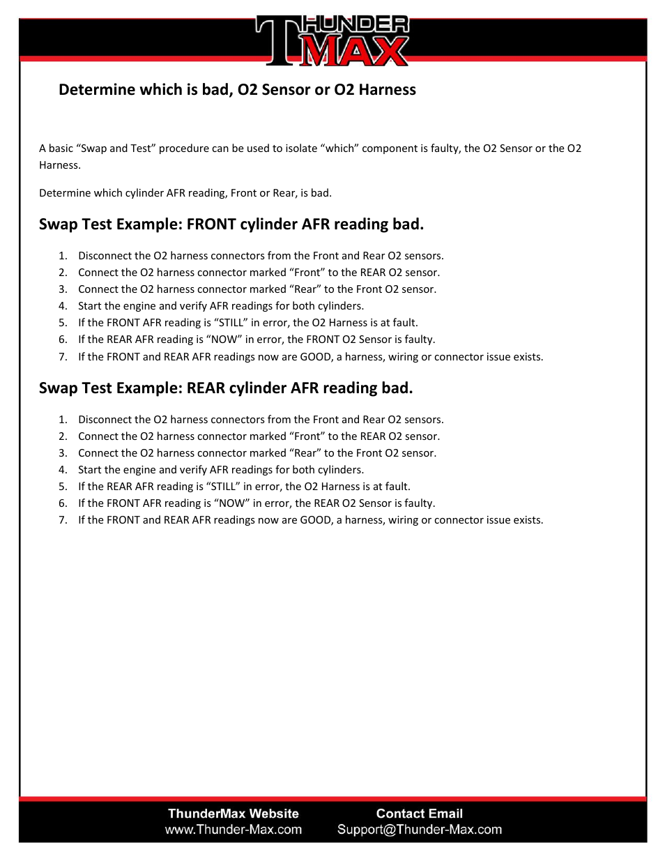Determine which is bad, o2 sensor or o2 harness, Swap test example: front cylinder afr reading bad, Swap test example: rear cylinder afr reading bad | ThunderMax Oxygen (O2) Sensor Operation Testing User Manual | Page 4 / 6