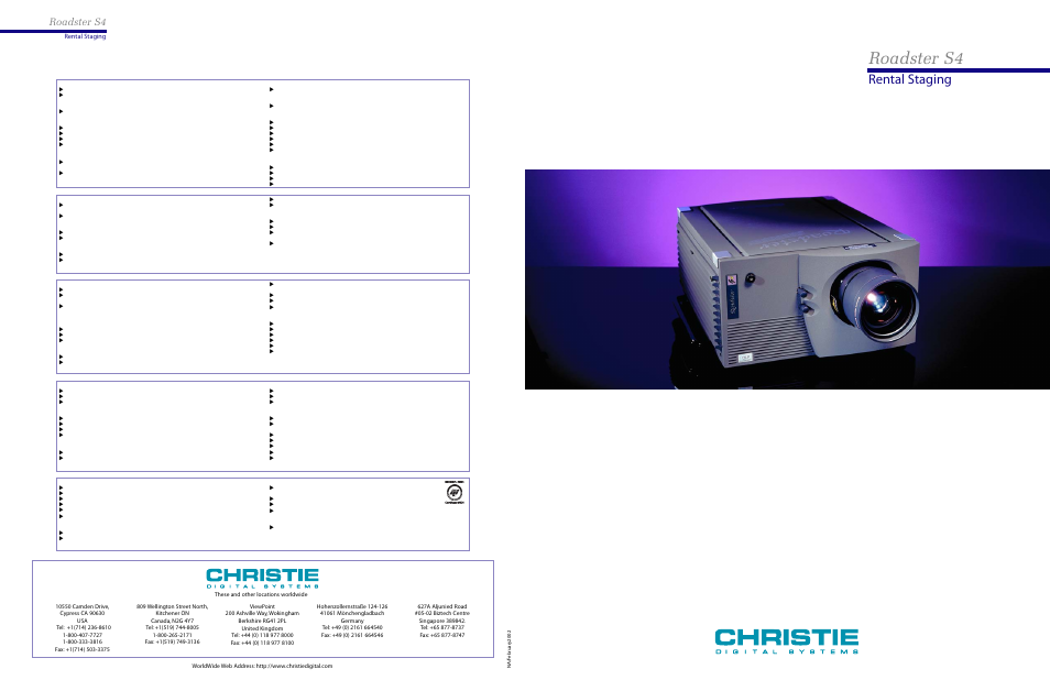 Christie Digital Systems Roadster S4 User Manual | 2 pages