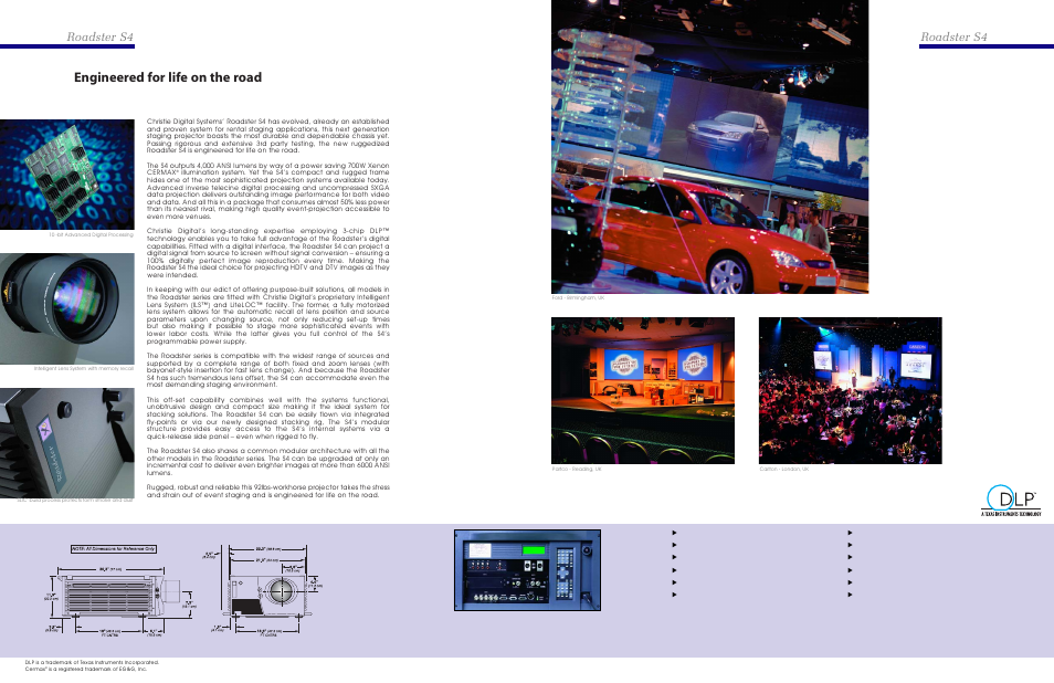Engineered for life on the road, Roadster s4 | Christie Digital Systems Roadster S4 User Manual | Page 2 / 2