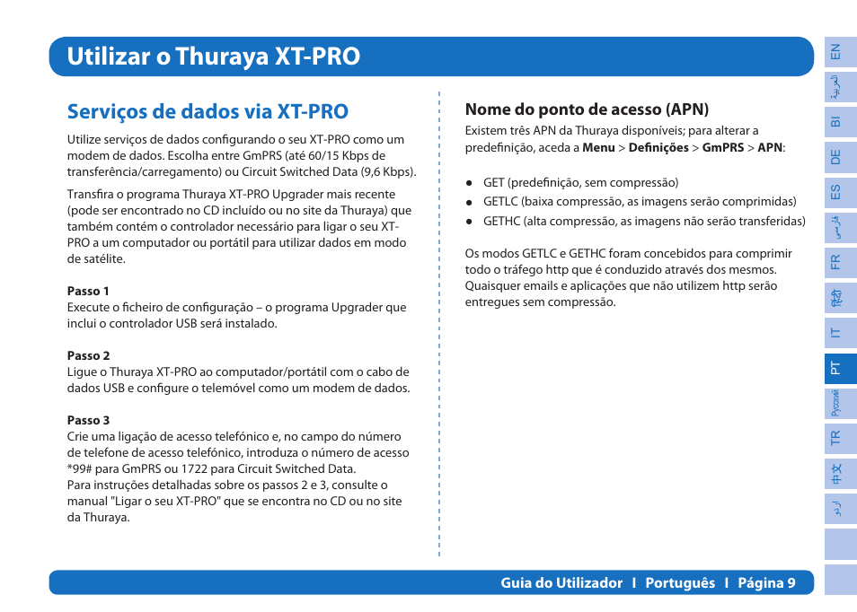 Utilizar o thuraya xt-pro, Serviços de dados via xt-pro, Nome do ponto de acesso (apn) | Thuraya XT-PRO User Manual | Page 138 / 206