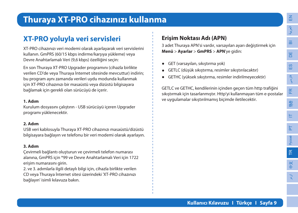 Thuraya xt-pro cihazınızı kullanma, Xt-pro yoluyla veri servisleri, Erişim noktası adı (apn) | Thuraya XT-PRO User Manual | Page 166 / 206