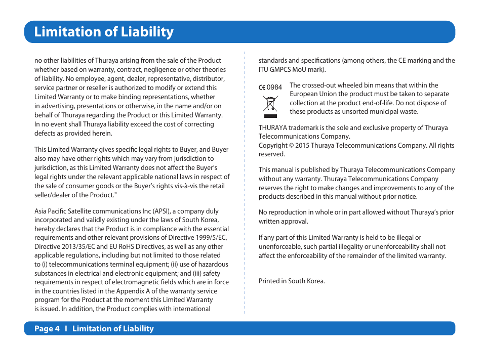 Limitation of liability | Thuraya XT-PRO User Manual | Page 203 / 206
