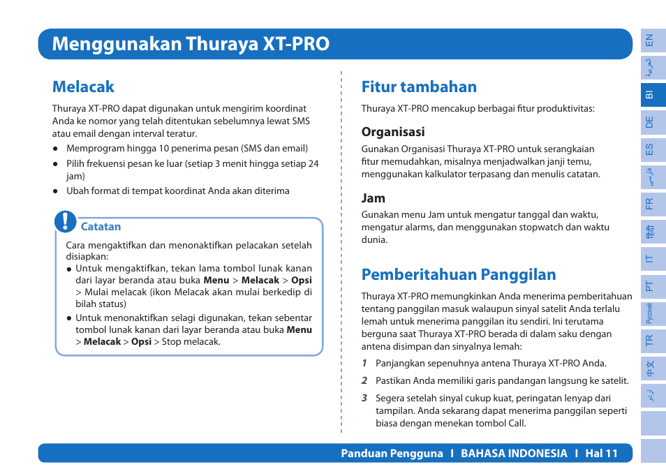 Menggunakan thuraya xt-pro, Melacak, Fitur tambahan | Pemberitahuan panggilan, Organisasi | Thuraya XT-PRO User Manual | Page 42 / 206