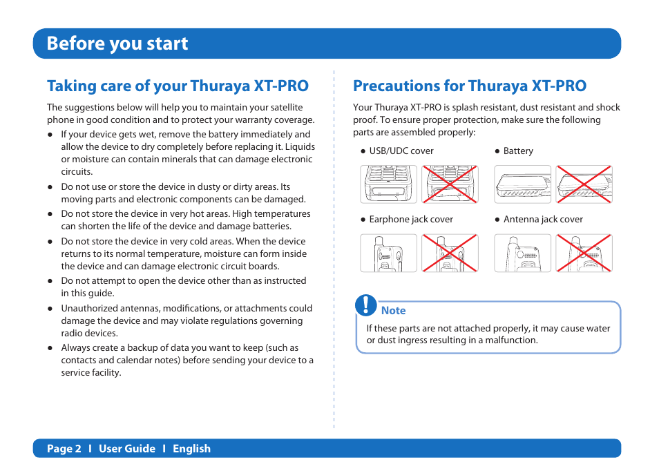Before you start, Taking care of your thuraya xt-pro, Precautions for thuraya xt-pro | Thuraya XT-PRO User Manual | Page 5 / 206