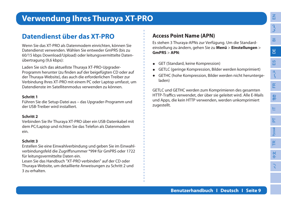 Verwendung ihres thuraya xt-pro, Datendienst über das xt-pro, Access point name (apn) | Thuraya XT-PRO User Manual | Page 54 / 206