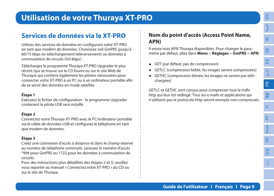 Utilisation de votre thuraya xt-pro, Services de données via le xt-pro, Nom du point d'accès (access point name, apn) | Thuraya XT-PRO User Manual | Page 96 / 206