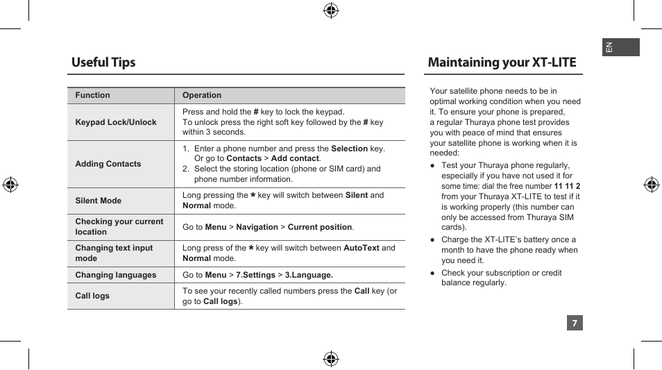 Useful tips, Maintaining your xt-lite | Thuraya XT-LITE User Manual | Page 10 / 139