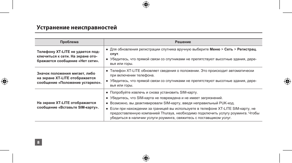 Устранение неисправностей | Thuraya XT-LITE User Manual | Page 101 / 139