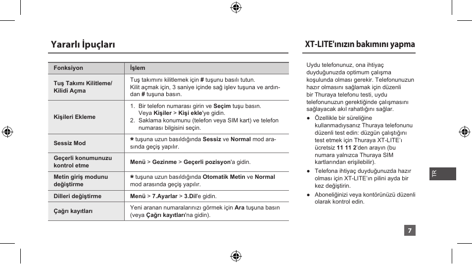 Yararlı ipuçları, Xt-lite'ınızın bakımını yapma | Thuraya XT-LITE User Manual | Page 110 / 139