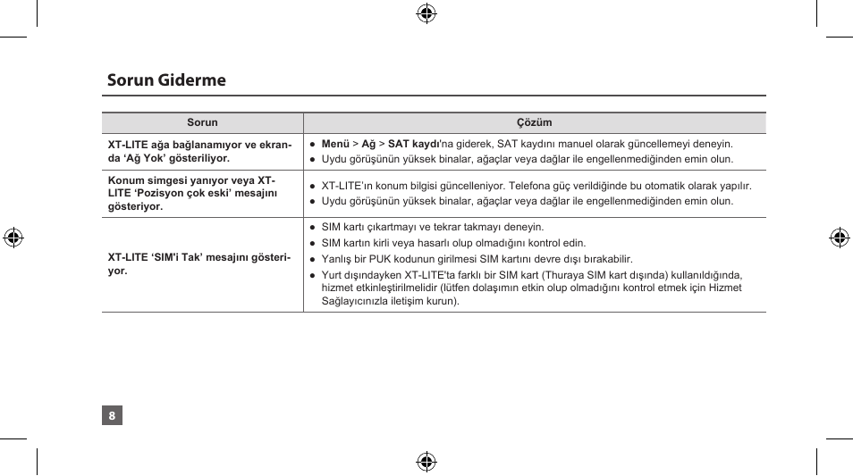 Sorun giderme | Thuraya XT-LITE User Manual | Page 111 / 139