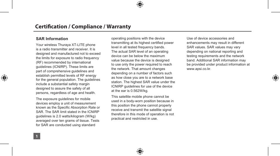 14_greyhound_manual_re_150108, Certification / compliance / warranty | Thuraya XT-LITE User Manual | Page 134 / 139