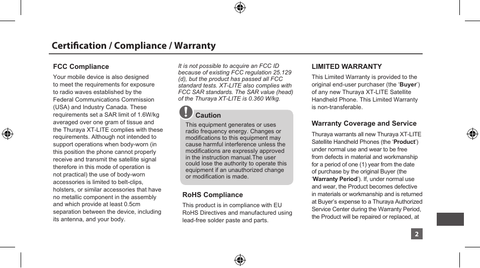 Certification / compliance / warranty | Thuraya XT-LITE User Manual | Page 135 / 139