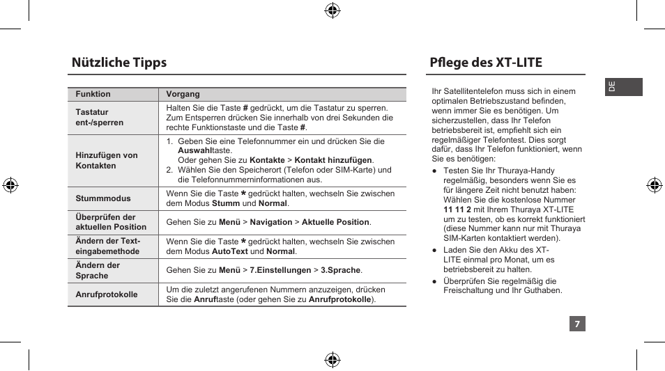 Nützliche tipps, Pflege des xt-lite | Thuraya XT-LITE User Manual | Page 30 / 139