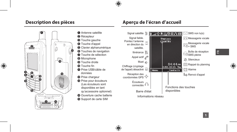 06_greyhound_manual_fr_150109, Description des pièces, Aperçu de l’écran d’accueil | Thuraya XT-LITE User Manual | Page 54 / 139