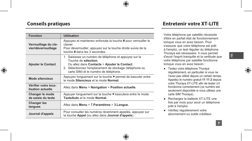 Conseils pratiques, Entretenir votre xt-lite | Thuraya XT-LITE User Manual | Page 60 / 139