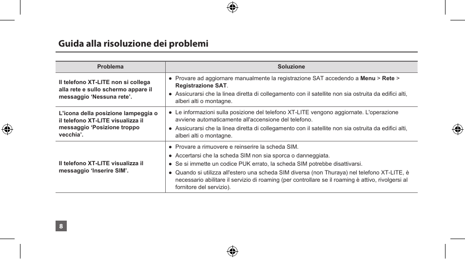 Guida alla risoluzione dei problemi | Thuraya XT-LITE User Manual | Page 81 / 139