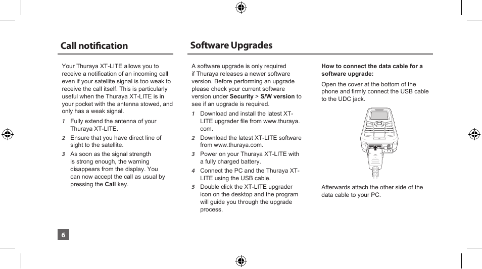 Call notification, Software upgrades | Thuraya XT-LITE User Manual | Page 9 / 139