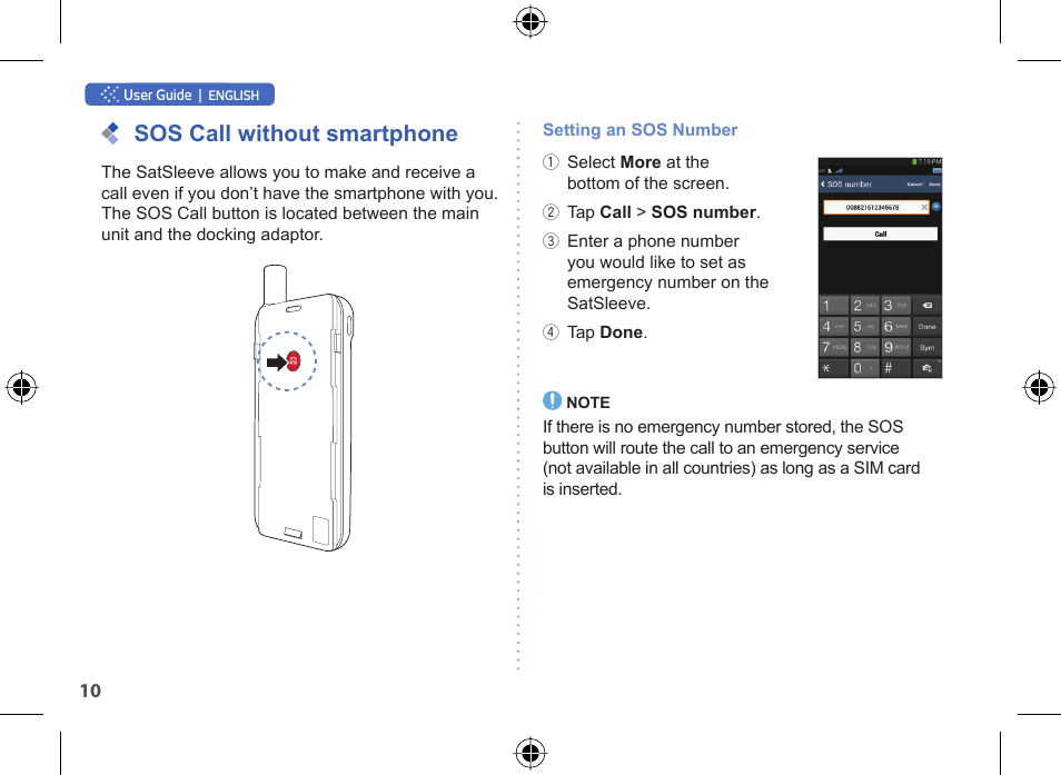 Sos call without smartphone | Thuraya SatSleeve for Android User Manual | Page 10 / 18