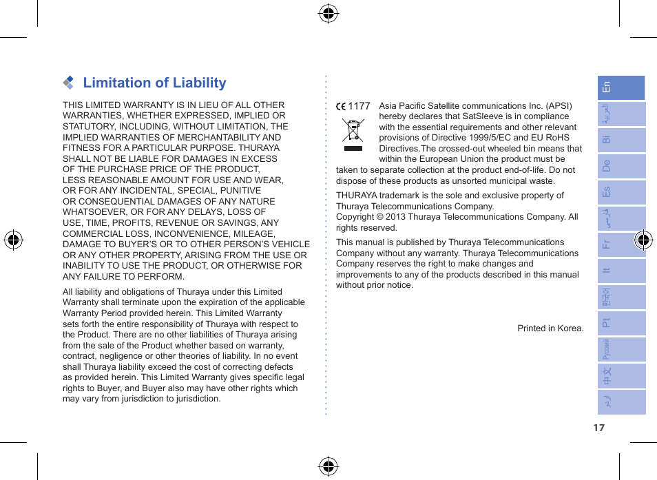 Limitation of liability | Thuraya SatSleeve for Android User Manual | Page 17 / 18