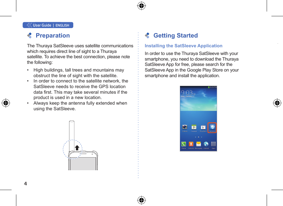 Preparation, Getting started | Thuraya SatSleeve for Android User Manual | Page 4 / 18